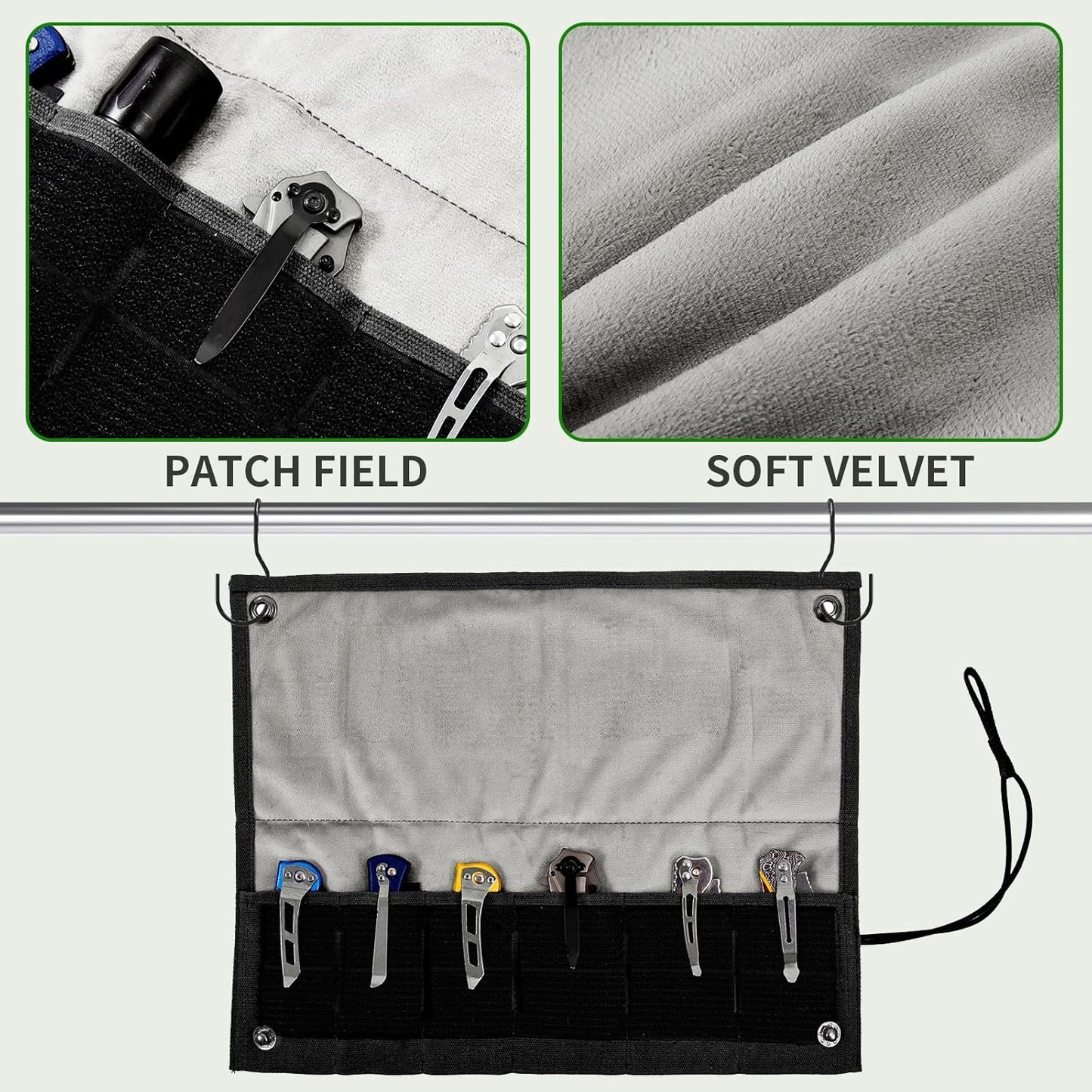 Pocket Knife Display Bag,6 Slots with Pocket Knives, Folding Small Knife Storage Pouch, Knife Roll Bag Organizer, Knives Roll Collection Protector Bag, Tactical Outdoor for EDC Mini Knife Bags