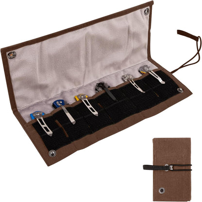 Pocket Knife Display Bag,6 Slots with Pocket Knives, Folding Small Knife Storage Pouch, Knife Roll Bag Organizer, Knives Roll Collection Protector Bag, Tactical Outdoor for EDC Mini Knife Bags
