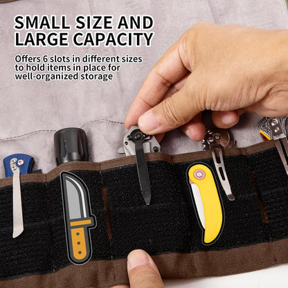 Pocket Knife Display Bag,6 Slots with Pocket Knives, Folding Small Knife Storage Pouch, Knife Roll Bag Organizer, Knives Roll Collection Protector Bag, Tactical Outdoor for EDC Mini Knife Bags