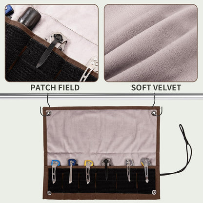 Pocket Knife Display Bag,6 Slots with Pocket Knives, Folding Small Knife Storage Pouch, Knife Roll Bag Organizer, Knives Roll Collection Protector Bag, Tactical Outdoor for EDC Mini Knife Bags