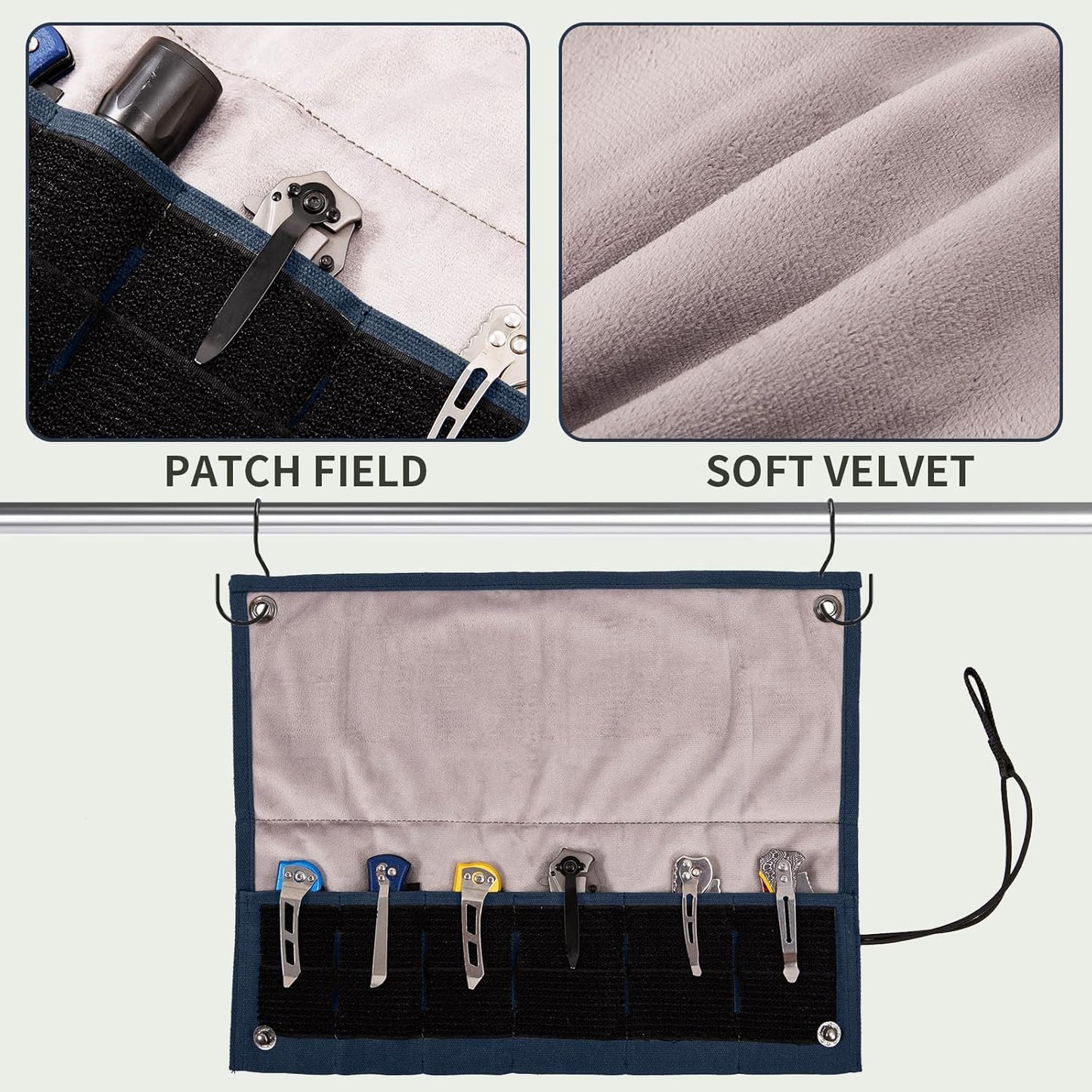 Pocket Knife Display Bag,6 Slots with Pocket Knives, Folding Small Knife Storage Pouch, Knife Roll Bag Organizer, Knives Roll Collection Protector Bag, Tactical Outdoor for EDC Mini Knife Bags