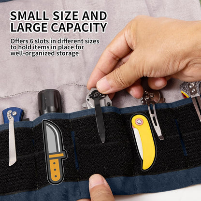 Pocket Knife Display Bag,6 Slots with Pocket Knives, Folding Small Knife Storage Pouch, Knife Roll Bag Organizer, Knives Roll Collection Protector Bag, Tactical Outdoor for EDC Mini Knife Bags