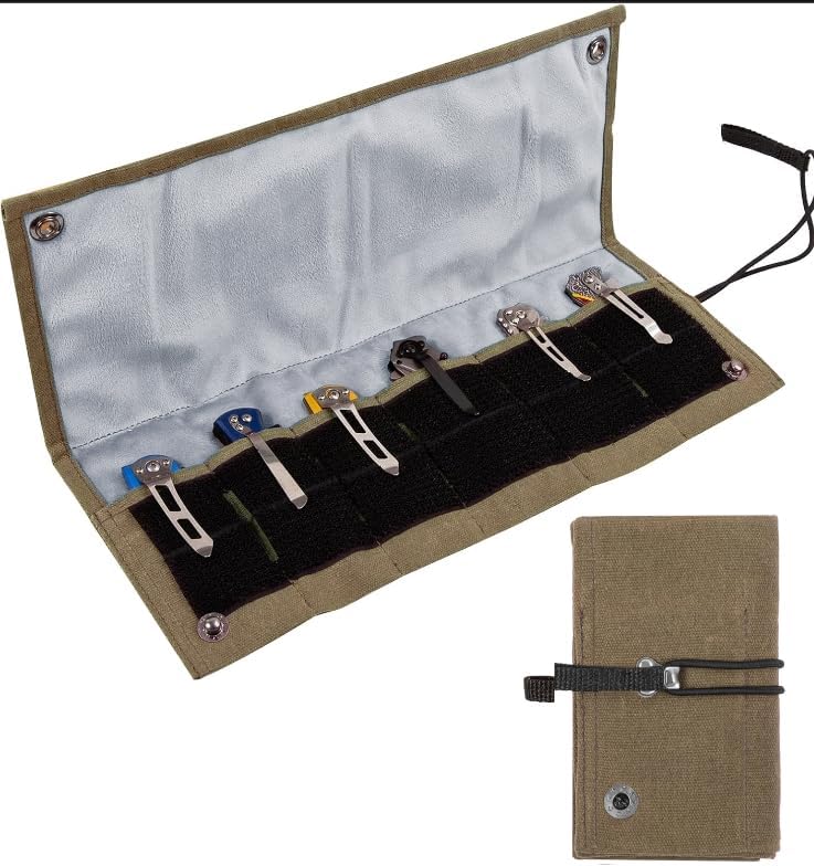 Pocket Knife Display Bag,6 Slots with Pocket Knives, Folding Small Knife Storage Pouch, Knife Roll Bag Organizer, Knives Roll Collection Protector Bag, Tactical Outdoor for EDC Mini Knife Bags