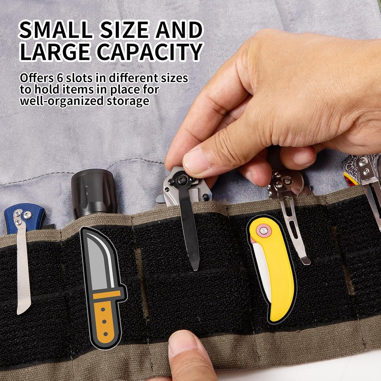 Pocket Knife Display Bag,6 Slots with Pocket Knives, Folding Small Knife Storage Pouch, Knife Roll Bag Organizer, Knives Roll Collection Protector Bag, Tactical Outdoor for EDC Mini Knife Bags