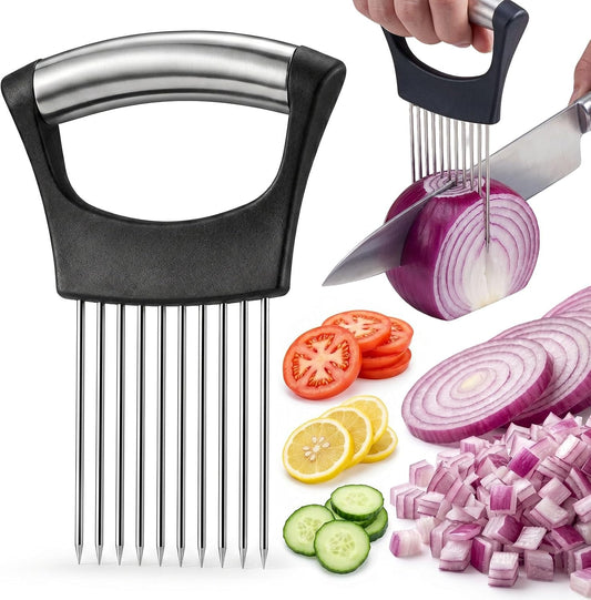 Onion Holder for Slicing, 304 Stainless Steel | 10 Long Needles, Vegetable Chopper, Food Slicing Guide, Multi-Purpose Cutter for Tomato Potato