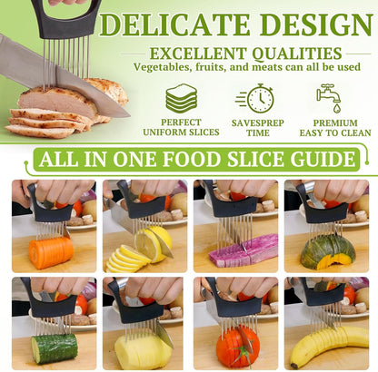 Onion Holder for Slicing, 304 Stainless Steel | 10 Long Needles, Vegetable Chopper, Food Slicing Guide, Multi-Purpose Cutter for Tomato Potato
