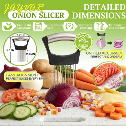 Onion Holder for Slicing, 304 Stainless Steel | 10 Long Needles, Vegetable Chopper, Food Slicing Guide, Multi-Purpose Cutter for Tomato Potato
