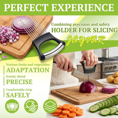Onion Holder for Slicing, 304 Stainless Steel | 10 Long Needles, Vegetable Chopper, Food Slicing Guide, Multi-Purpose Cutter for Tomato Potato