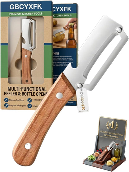 Vegetable Potato Peeler Knife Wooden Kitchen Tool Handle Multifunctional Stainless Steel Thickened Handheld Fruit Veggie Food Sharp Peelers Slicer Wide Arched Blade Cabbage Cutter Premium(1pc)