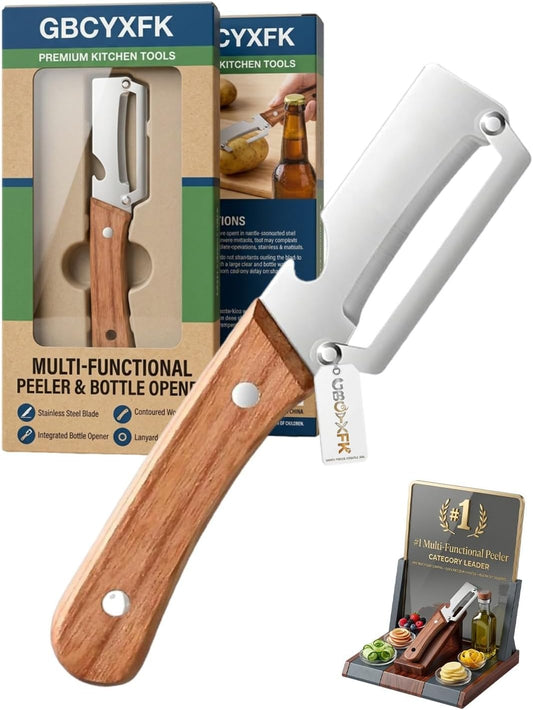 Vegetable Potato Peeler Knife Wooden Kitchen Tool Handle Multifunctional Stainless Steel Thickened Handheld Fruit Veggie Food Sharp Peelers Slicer Wide Arched Blade Cabbage Cutter Premium(1pc)