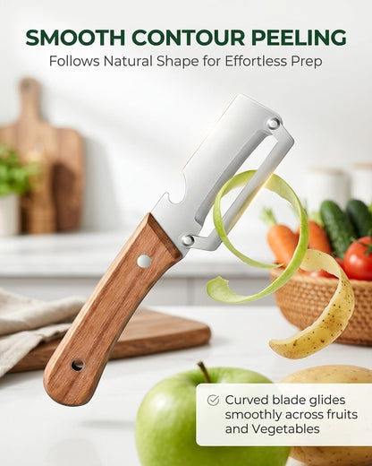 Vegetable Potato Peeler Knife Wooden Kitchen Tool Handle Multifunctional Stainless Steel Thickened Handheld Fruit Veggie Food Sharp Peelers Slicer Wide Arched Blade Cabbage Cutter Premium(1pc)