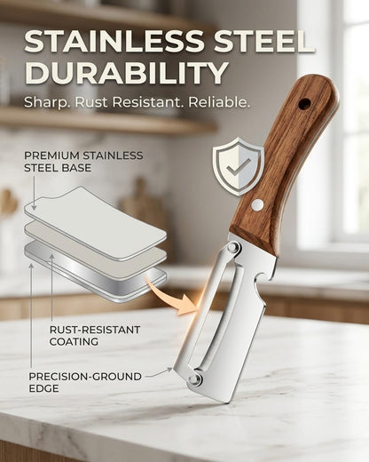 Vegetable Potato Peeler Knife Wooden Kitchen Tool Handle Multifunctional Stainless Steel Thickened Handheld Fruit Veggie Food Sharp Peelers Slicer Wide Arched Blade Cabbage Cutter Premium(1pc)
