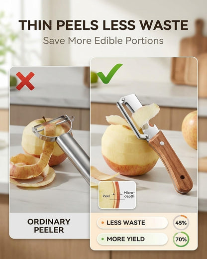 Vegetable Potato Peeler Knife Wooden Kitchen Tool Handle Multifunctional Stainless Steel Thickened Handheld Fruit Veggie Food Sharp Peelers Slicer Wide Arched Blade Cabbage Cutter Premium(1pc)