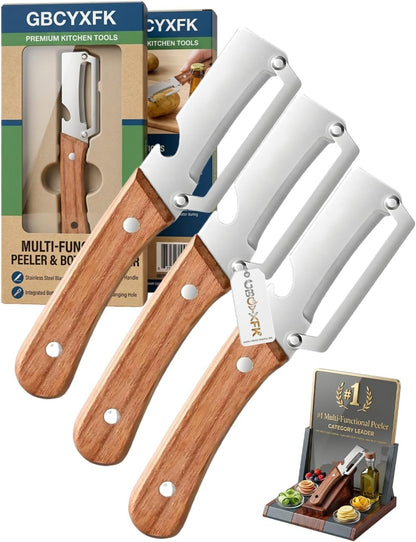 Vegetable Potato Peeler Knife Wooden Kitchen Tool Handle Multifunctional Stainless Steel Thickened Handheld Fruit Veggie Food Sharp Peelers Slicer Wide Arched Blade Cabbage Cutter Premium(1pc)