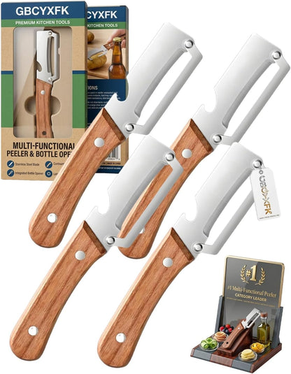 Vegetable Potato Peeler Knife Wooden Kitchen Tool Handle Multifunctional Stainless Steel Thickened Handheld Fruit Veggie Food Sharp Peelers Slicer Wide Arched Blade Cabbage Cutter Premium(1pc)