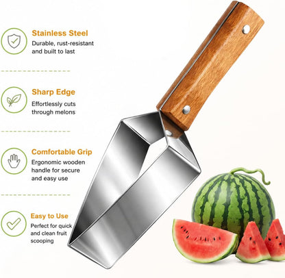Triangle Watermelon Cutter, Watermelon Slicer Cutter Tool, Stainless Steel Fruit Slicer with Wooden Handle & Blade Cover, Melon Apple Cutting Tool for Kitchen (2-Pack)