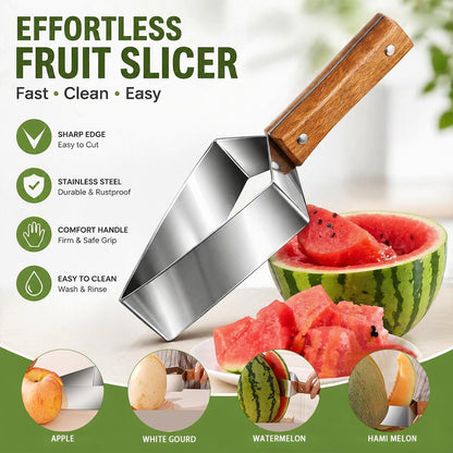 Triangle Watermelon Cutter, Watermelon Slicer Cutter Tool, Stainless Steel Fruit Slicer with Wooden Handle & Blade Cover, Melon Apple Cutting Tool for Kitchen (2-Pack)