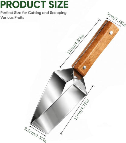 Triangle Watermelon Cutter, Watermelon Slicer Cutter Tool, Stainless Steel Fruit Slicer with Wooden Handle & Blade Cover, Melon Apple Cutting Tool for Kitchen (2-Pack)