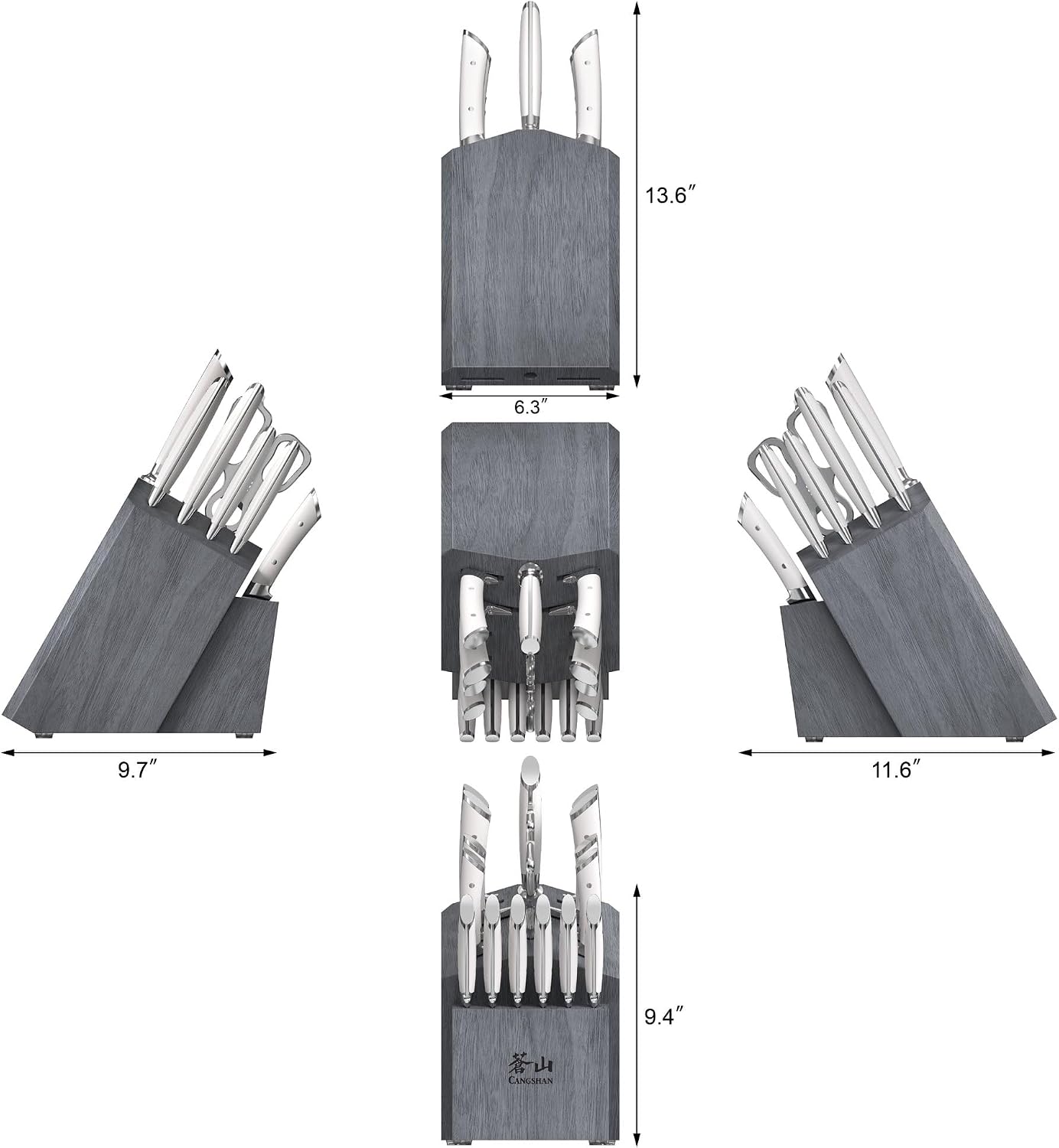 Cangshan OLYMPUS Series 17-Piece Knife Block Set, German Steel, Gray Wood Block (White)