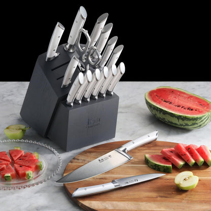 Cangshan OLYMPUS Series 17-Piece Knife Block Set, German Steel, Gray Wood Block (White)