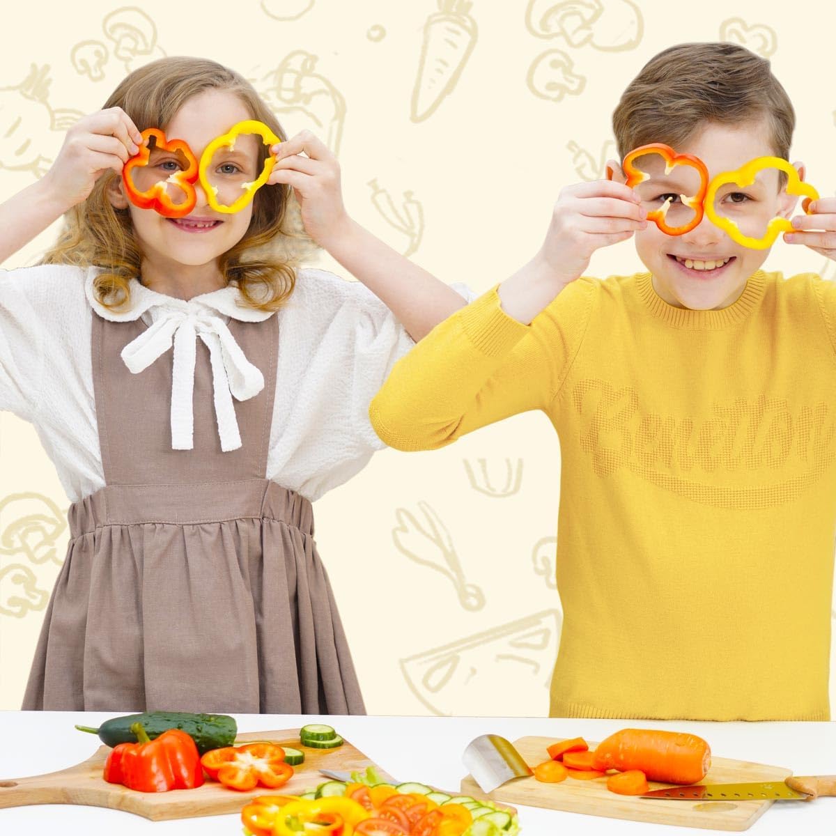 Kids Knife Set for Real Cooking, Kid-friendly Kitchen Chef Knives | 4PCS, Food-grade Stainless Steel Cutting Blades, Wooden Handle, BPA-free, for Teenager 7，8-12