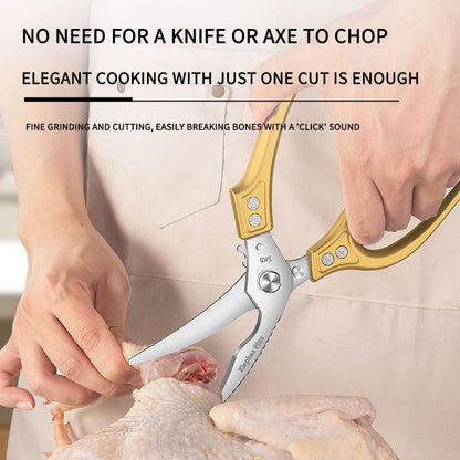 Heavy Duty Poultry Shears, Kitchen Shears with Anti-Slip Handle & Safety Lock, All Purpose Kitchen Scissors for Chicken, Meat Cutting, Turkey, Fish, Vegetables (Gold)