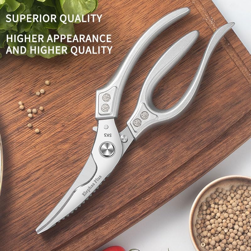 Heavy Duty Poultry Shears, Kitchen Shears with Anti-Slip Handle & Safety Lock, All Purpose Kitchen Scissors for Chicken, Meat Cutting, Turkey, Fish, Vegetables (Gold)