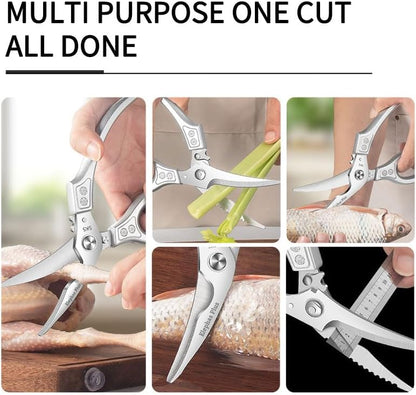 Heavy Duty Poultry Shears, Kitchen Shears with Anti-Slip Handle & Safety Lock, All Purpose Kitchen Scissors for Chicken, Meat Cutting, Turkey, Fish, Vegetables (Gold)