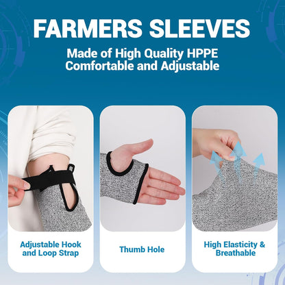 2 Pairs Cut Resistant Arm Sleeves for Men Women, A5 Protective Arm Sleeves for Thin Skin & Bruising with Thumb Hole for Welding, Gardening, Kitchen, Pet Grooming Black/Grey
