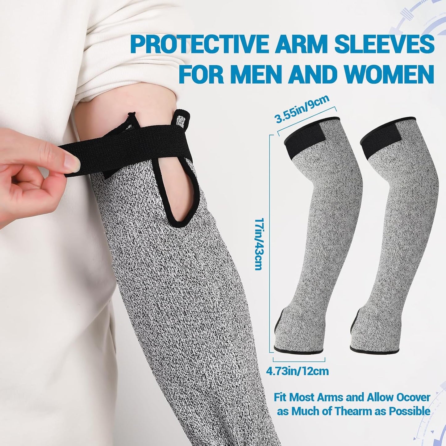 2 Pairs Cut Resistant Arm Sleeves for Men Women, A5 Protective Arm Sleeves for Thin Skin & Bruising with Thumb Hole for Welding, Gardening, Kitchen, Pet Grooming Black/Grey