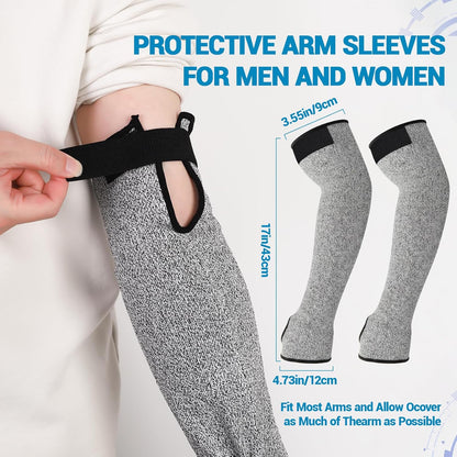 2 Pairs Cut Resistant Arm Sleeves for Men Women, A5 Protective Arm Sleeves for Thin Skin & Bruising with Thumb Hole for Welding, Gardening, Kitchen, Pet Grooming Black/Grey