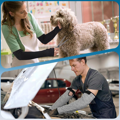 2 Pairs Cut Resistant Arm Sleeves for Men Women, A5 Protective Arm Sleeves for Thin Skin & Bruising with Thumb Hole for Welding, Gardening, Kitchen, Pet Grooming Black/Grey