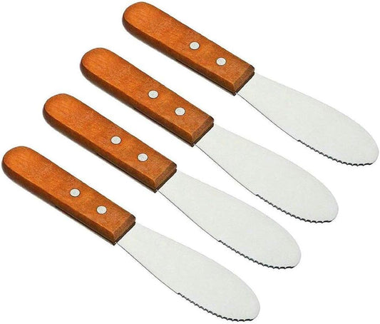 Stainless Steel Butter Spreader Butter Knife Spreader with Wood Handle for Butter, Cheese, Cream, Sandwich, and Condiment Serving (4 Pack)