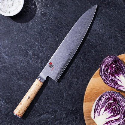Miyabi Birchwood SG2 Japanese Chef's Knife, 8-inch, Chef's Kitchen Knife, Karelian Birch Handle, 100-layer flower Damascus pattern, Handcrafted in Seki, Japan