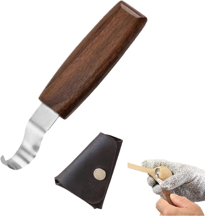 Hook Knife with Leather Sheath Wood Carving Scoop Spoon Knife Wood Carving Tools Gouge Set for Beginners Precision Spoon Bowl Carving and Whittling Knife Woodcraft for DIY Projects
