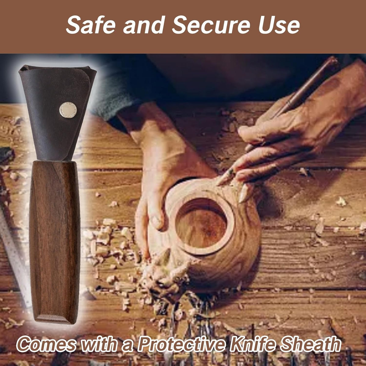 Hook Knife with Leather Sheath Wood Carving Scoop Spoon Knife Wood Carving Tools Gouge Set for Beginners Precision Spoon Bowl Carving and Whittling Knife Woodcraft for DIY Projects