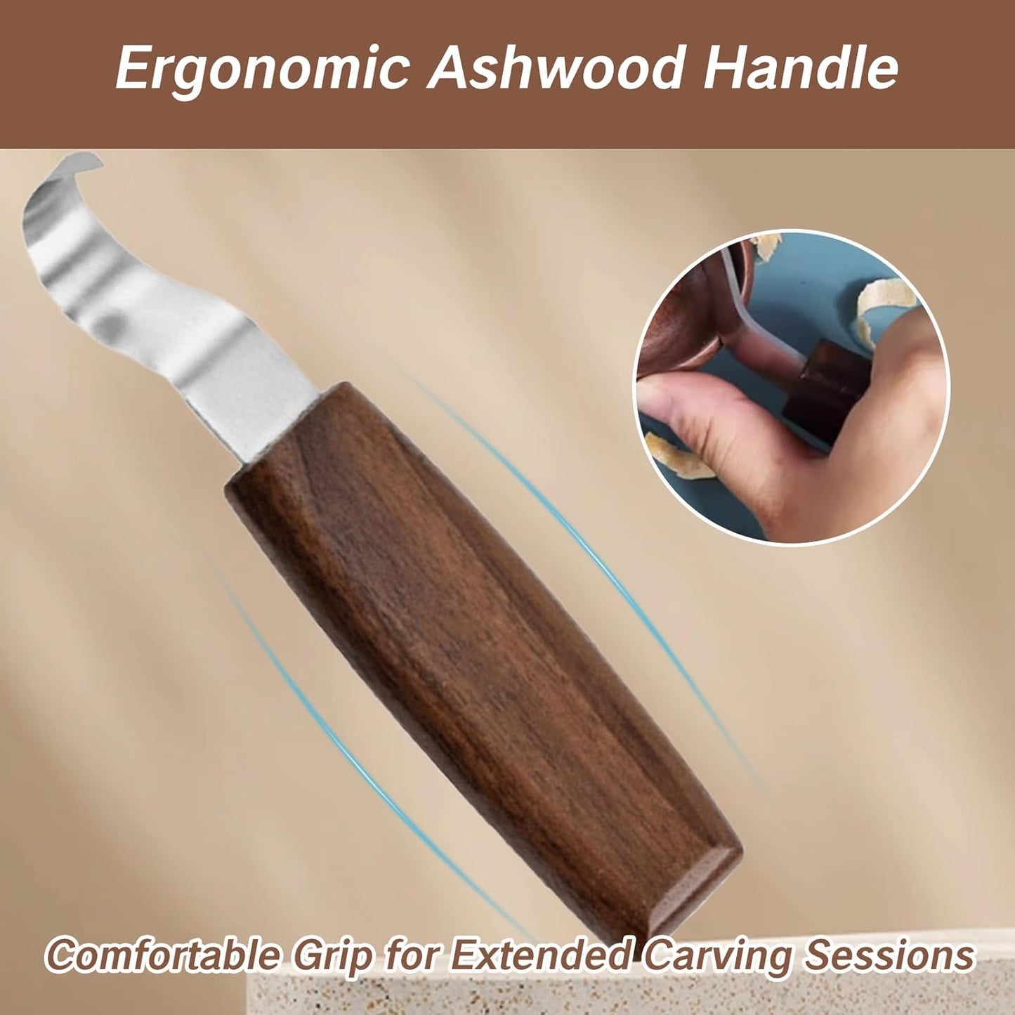 Hook Knife with Leather Sheath Wood Carving Scoop Spoon Knife Wood Carving Tools Gouge Set for Beginners Precision Spoon Bowl Carving and Whittling Knife Woodcraft for DIY Projects