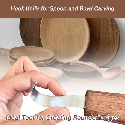 Hook Knife with Leather Sheath Wood Carving Scoop Spoon Knife Wood Carving Tools Gouge Set for Beginners Precision Spoon Bowl Carving and Whittling Knife Woodcraft for DIY Projects
