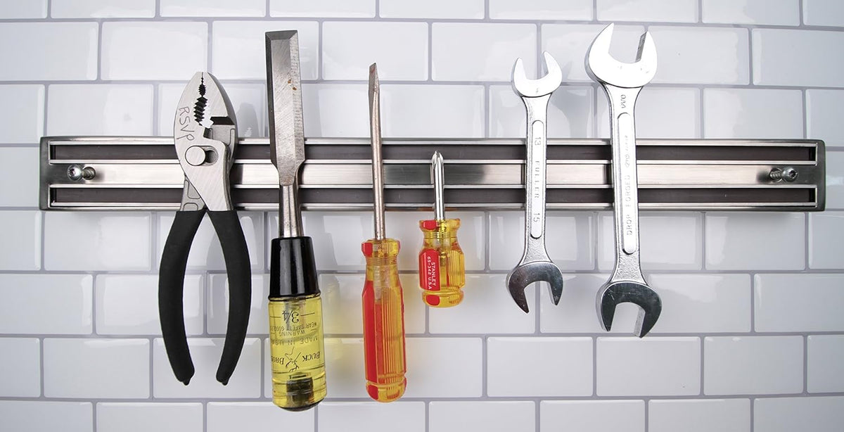 Stainless Steel Knife Holder, 18-inches | Attractive Satin Finish | Dual Magnetic Strips | Won't Dull Knives, 18 inches ((KN-18))