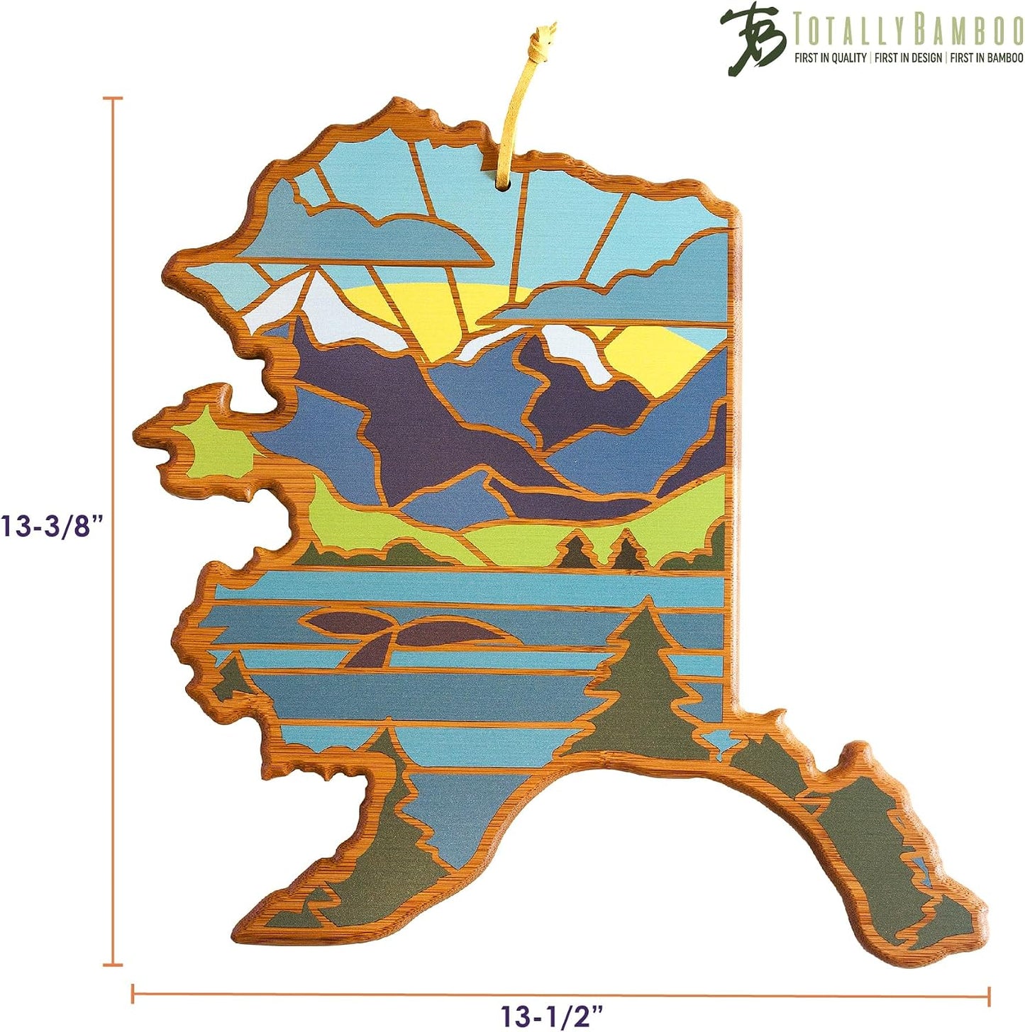 North Carolina State Shaped Cutting Board, Summer Stokes Art | State charcuterie board with colorful hand-drawn landscape art. Smooth reverse side for food prep. Hang tie for wall display. - Colors B