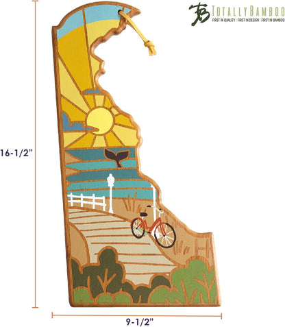 North Carolina State Shaped Cutting Board, Summer Stokes Art | State charcuterie board with colorful hand-drawn landscape art. Smooth reverse side for food prep. Hang tie for wall display. - Colors B