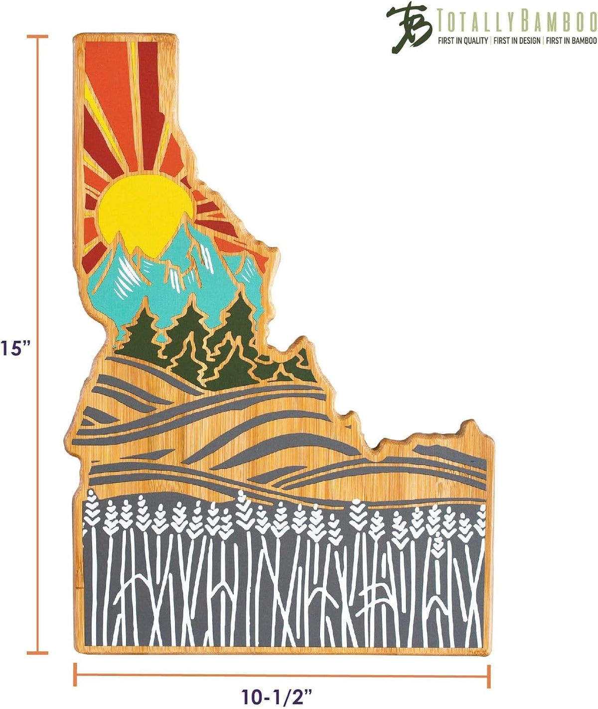 North Carolina State Shaped Cutting Board, Summer Stokes Art | State charcuterie board with colorful hand-drawn landscape art. Smooth reverse side for food prep. Hang tie for wall display. - Colors B