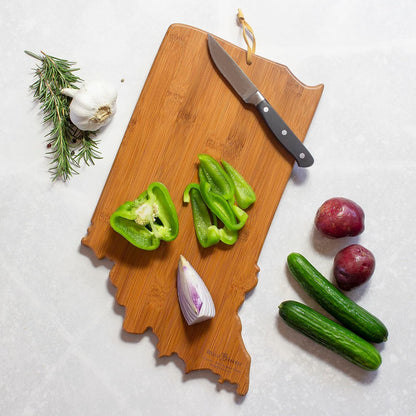 North Carolina State Shaped Cutting Board, Summer Stokes Art | State charcuterie board with colorful hand-drawn landscape art. Smooth reverse side for food prep. Hang tie for wall display. - Colors B