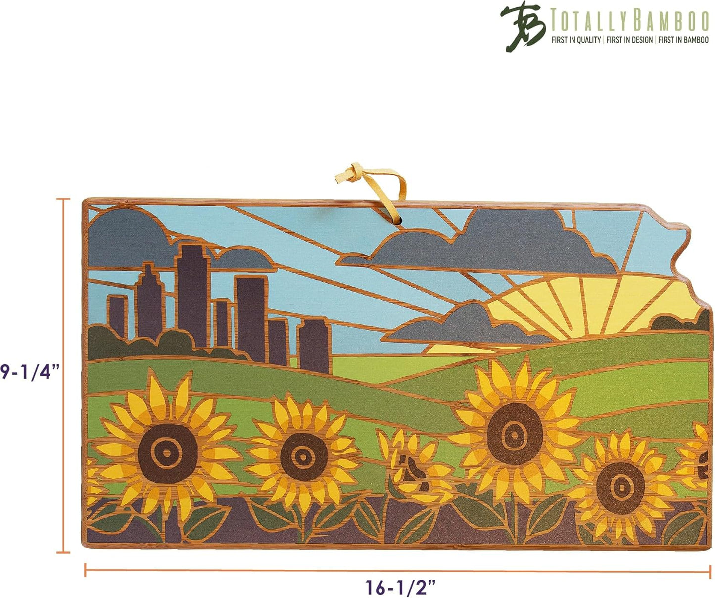 North Carolina State Shaped Cutting Board, Summer Stokes Art | State charcuterie board with colorful hand-drawn landscape art. Smooth reverse side for food prep. Hang tie for wall display. - Colors B
