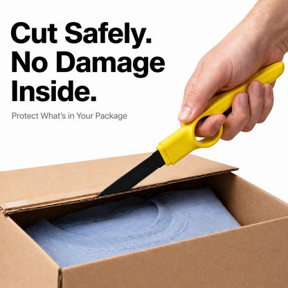 Cardboard Cutter with Protective Sheath, Non-Stick Teflon Coated Blade, Safety Micro-Serrated Stainless Steel Box Cutter Tool for Warehouse, Office & Home Use