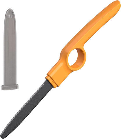 Cardboard Cutter with Protective Sheath, Non-Stick Teflon Coated Blade, Safety Micro-Serrated Stainless Steel Box Cutter Tool for Warehouse, Office & Home Use