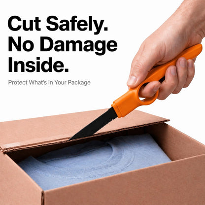 Cardboard Cutter with Protective Sheath, Non-Stick Teflon Coated Blade, Safety Micro-Serrated Stainless Steel Box Cutter Tool for Warehouse, Office & Home Use
