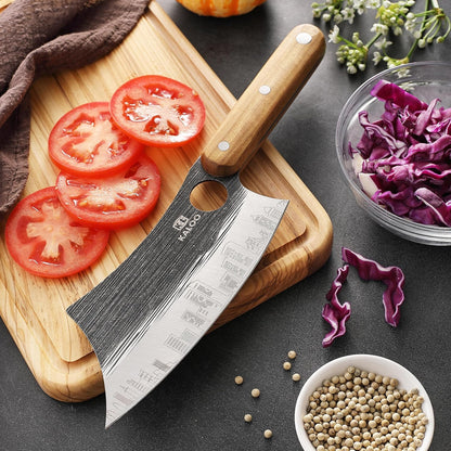 3 PCS Butcher Knife Set, Kaloo 7" Butcher Meat Cleaver, 7" Serbian Chef Knife and 6.5" Viking Knife, Hand Forged Butcher Knives with Wood Handle for Home, Outdoor Cooking, Camping BBQ