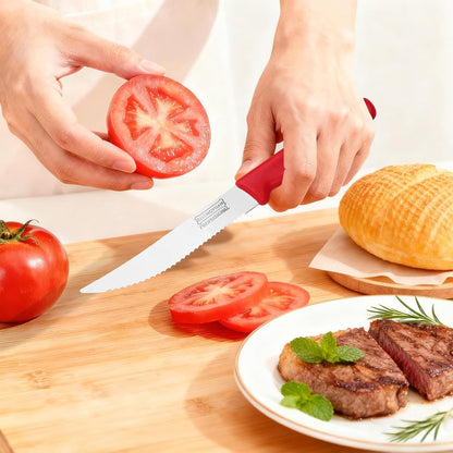 3-Pack Tomato Knife with Premium Serrated Stainless Steel Blade, 4.1" Sharp Tomato Knives & Onion Cutter, Ergonomic Plastic Handle for Slicing Vegetables, Bread, Steak, Fruit and Meat