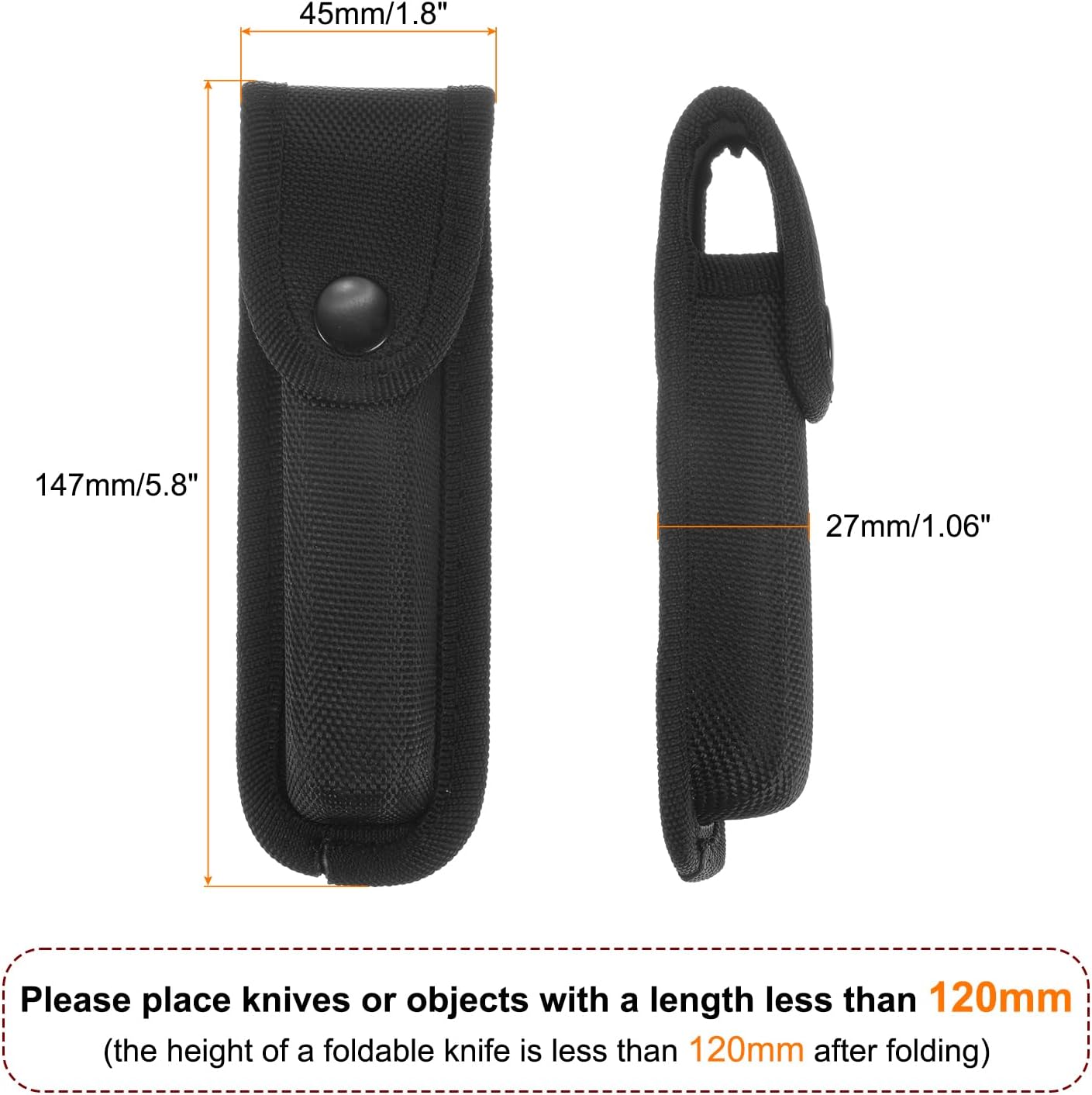 Nylon Pocket Knife Sheath 6.5" x 2.8" Horizontal Vertical Carry Belt Loop Multi-Tool Pouch Folding Knife Belt Sheath with Snap Closure for Outdoor Daily Use, Black